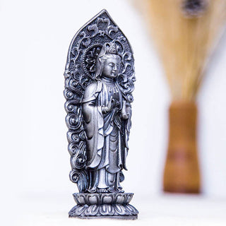 Buddha Gift Handmade Amitabha Guanyin Avalokitesvara Mahasthamaprapta Iron Powder Rust Cast Resin Statue Decoration