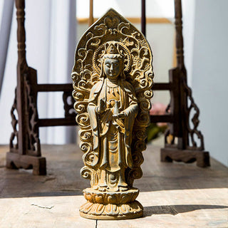 Buddha Gift Handmade Amitabha Guanyin Avalokitesvara Mahasthamaprapta Iron Powder Rust Cast Resin Statue Decoration