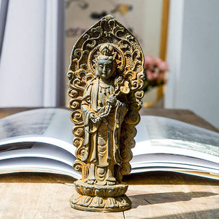 Buddha Gift Handmade Amitabha Guanyin Avalokitesvara Mahasthamaprapta Iron Powder Rust Cast Resin Statue Decoration