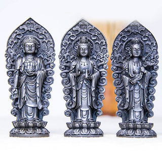 Buddha Gift Handmade Amitabha Guanyin Avalokitesvara Mahasthamaprapta Iron Powder Rust Cast Resin Statue Decoration