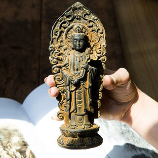 Buddha Gift Handmade Amitabha Guanyin Avalokitesvara Mahasthamaprapta Iron Powder Rust Cast Resin Statue Decoration