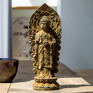 Buddha Gift Handmade Amitabha Guanyin Avalokitesvara Mahasthamaprapta Iron Powder Rust Cast Resin Statue Decoration