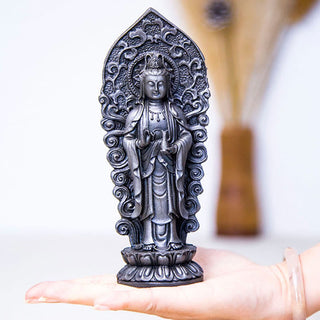 Buddha Gift Handmade Amitabha Guanyin Avalokitesvara Mahasthamaprapta Iron Powder Rust Cast Resin Statue Decoration