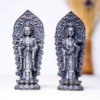 Buddha Gift Handmade Amitabha Guanyin Avalokitesvara Mahasthamaprapta Iron Powder Rust Cast Resin Statue Decoration