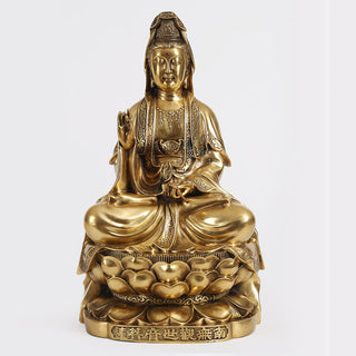 Buddha Gift Kwan Yin Avalokitesvara Wealth Brass Copper Statue Home Desk Decoration