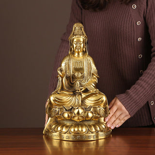 Buddha Gift Kwan Yin Avalokitesvara Wealth Brass Copper Statue Home Desk Decoration