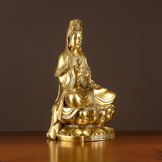 Buddha Gift Kwan Yin Avalokitesvara Wealth Brass Copper Statue Home Desk Decoration