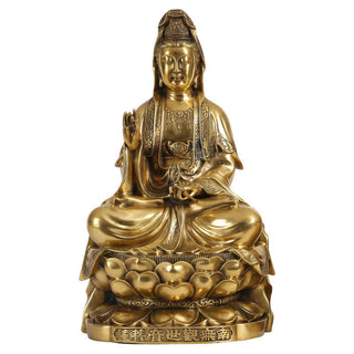 Buddha Gift Kwan Yin Avalokitesvara Wealth Brass Copper Statue Home Desk Decoration