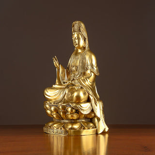 Buddha Gift Kwan Yin Avalokitesvara Wealth Brass Copper Statue Home Desk Decoration