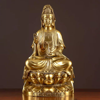 Buddha Gift Kwan Yin Avalokitesvara Wealth Brass Copper Statue Home Desk Decoration