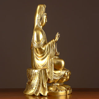 Buddha Gift Kwan Yin Avalokitesvara Wealth Brass Copper Statue Home Desk Decoration