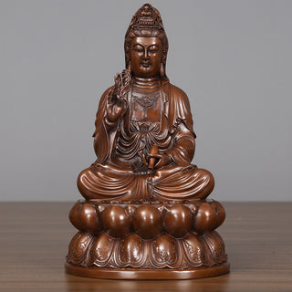 Buddha Gift Kwan Yin Avalokitesvara Lotus Wealth Copper Statue Home Desk Decoration
