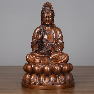 Buddha Gift Kwan Yin Avalokitesvara Lotus Wealth Copper Statue Home Desk Decoration