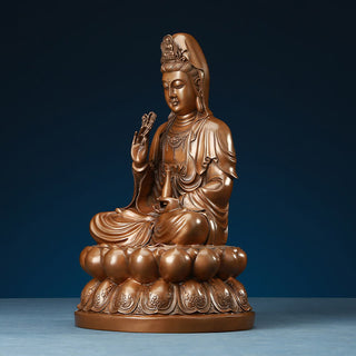 Buddha Gift Kwan Yin Avalokitesvara Lotus Wealth Copper Statue Home Desk Decoration