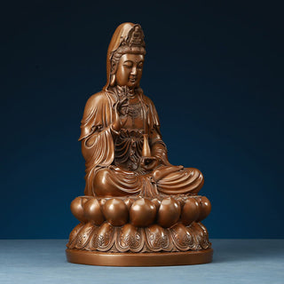 Buddha Gift Kwan Yin Avalokitesvara Lotus Wealth Copper Statue Home Desk Decoration