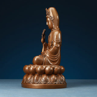 Buddha Gift Kwan Yin Avalokitesvara Lotus Wealth Copper Statue Home Desk Decoration