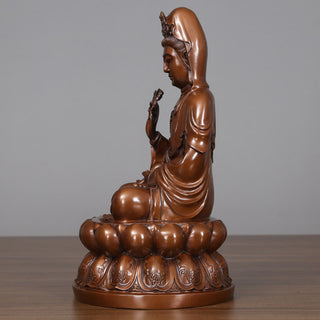 Buddha Gift Kwan Yin Avalokitesvara Lotus Wealth Copper Statue Home Desk Decoration