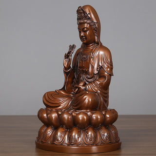 Buddha Gift Kwan Yin Avalokitesvara Lotus Wealth Copper Statue Home Desk Decoration