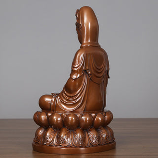 Buddha Gift Kwan Yin Avalokitesvara Lotus Wealth Copper Statue Home Desk Decoration