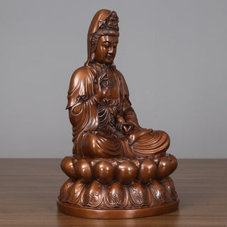 Buddha Gift Kwan Yin Avalokitesvara Lotus Wealth Copper Statue Home Desk Decoration