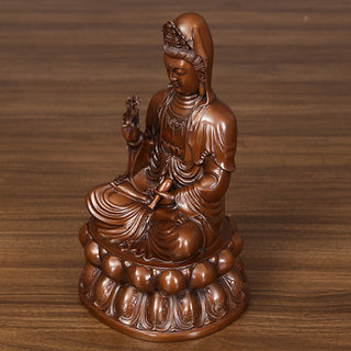 Buddha Gift Kwan Yin Avalokitesvara Lotus Wealth Copper Statue Home Desk Decoration
