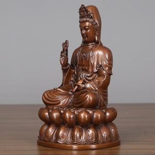 Buddha Gift Kwan Yin Avalokitesvara Lotus Wealth Copper Statue Home Desk Decoration