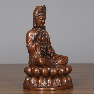 Buddha Gift Kwan Yin Avalokitesvara Lotus Wealth Copper Statue Home Desk Decoration