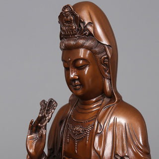 Buddha Gift Kwan Yin Avalokitesvara Lotus Wealth Copper Statue Home Desk Decoration