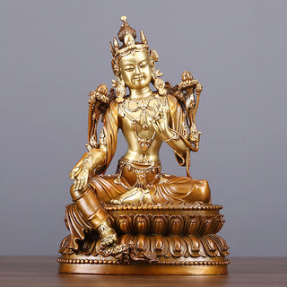 Buddha Gift Bodhisattva Green Tara Figurine Protection Brass Copper Statue Home Offering Decoration