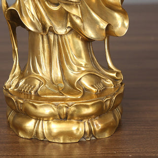Buddha Gift Golden Standing Kwan Yin Avalokitesvara Wealth Brass Copper Statue Home Desk Decoration