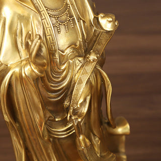 Buddha Gift Golden Standing Kwan Yin Avalokitesvara Wealth Brass Copper Statue Home Desk Decoration