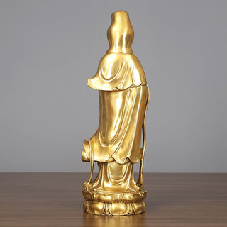 Buddha Gift Golden Standing Kwan Yin Avalokitesvara Wealth Brass Copper Statue Home Desk Decoration