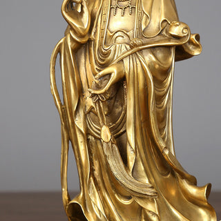 Buddha Gift Golden Standing Kwan Yin Avalokitesvara Wealth Brass Copper Statue Home Desk Decoration