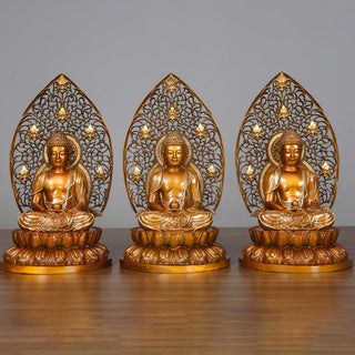 Buddha Gift Sakyamuni Amitabha Medicine Buddha Figurine Serenity Copper Statue Home Offering Decoration
