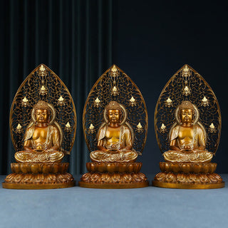 Buddha Gift Sakyamuni Amitabha Medicine Buddha Figurine Serenity Copper Statue Home Offering Decoration