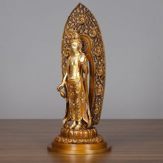 Buddha Gift Kwan Yin Avalokitesvara Aura Harmony Brass Copper Statue Home Desk Decoration