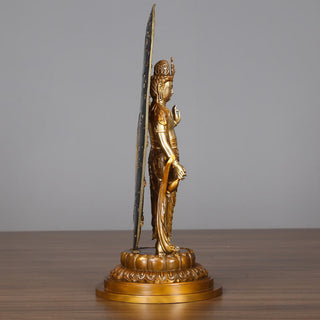 Buddha Gift Kwan Yin Avalokitesvara Aura Harmony Brass Copper Statue Home Desk Decoration