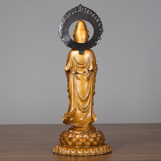Buddha Gift Kwan Yin Avalokitesvara Lotus Aura Success Brass Copper Statue Home Decoration