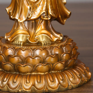 Buddha Gift Kwan Yin Avalokitesvara Lotus Aura Success Brass Copper Statue Home Decoration