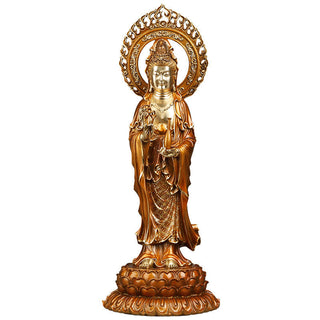 Buddha Gift Kwan Yin Avalokitesvara Lotus Aura Success Brass Copper Statue Home Decoration