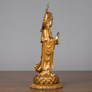 Buddha Gift Kwan Yin Avalokitesvara Lotus Aura Success Brass Copper Statue Home Decoration
