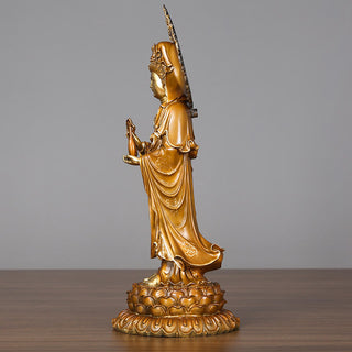 Buddha Gift Kwan Yin Avalokitesvara Lotus Aura Success Brass Copper Statue Home Decoration