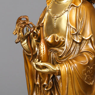 Buddha Gift Kwan Yin Avalokitesvara Lotus Aura Success Brass Copper Statue Home Decoration