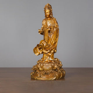 Buddha Gift Kwan Yin Avalokitesvara Holding A Vase Brass Harmony Copper Statue Home Decoration