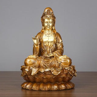 Buddha Gift Kwan Yin Avalokitesvara Lotus Sitting Harmony Brass Copper Statue Home Altar Decoration