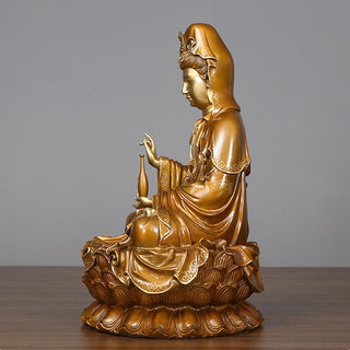 Buddha Gift Kwan Yin Avalokitesvara Lotus Sitting Harmony Brass Copper Statue Home Altar Decoration