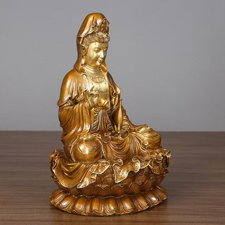 Buddha Gift Kwan Yin Avalokitesvara Lotus Sitting Harmony Brass Copper Statue Home Altar Decoration