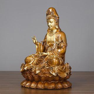 Buddha Gift Kwan Yin Avalokitesvara Lotus Sitting Harmony Brass Copper Statue Home Altar Decoration