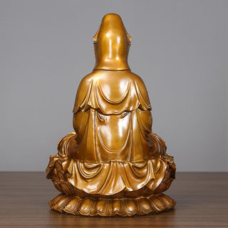 Buddha Gift Kwan Yin Avalokitesvara Lotus Sitting Harmony Brass Copper Statue Home Altar Decoration