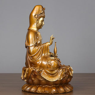 Buddha Gift Kwan Yin Avalokitesvara Lotus Sitting Harmony Brass Copper Statue Home Altar Decoration